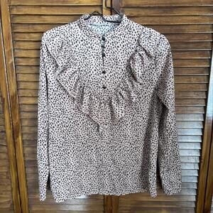 Angashion Women's Top - Animal Print Long Sleeve Ruffles - Size Medium